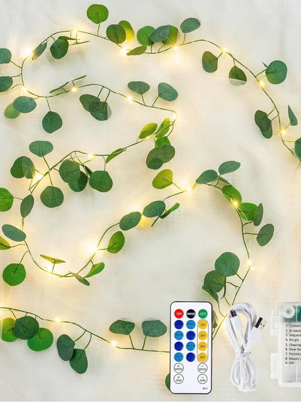 Eucalyptus Leaf LED Garland String Lights - Green